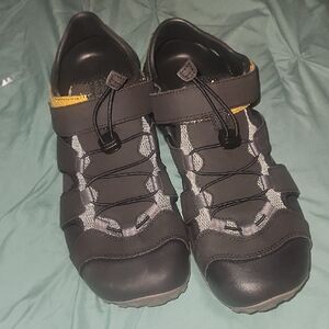 Black and Gray Outdoor Sandals with Yellow Accent